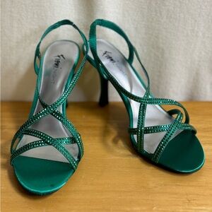 Emerald Green Heels with Crisscross Straps & Rhinestones